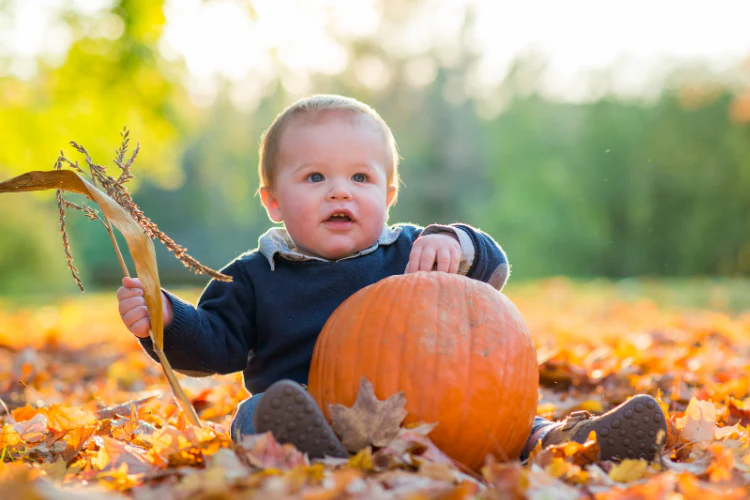 Canadian baby's first Thanksgiving celebration with family keepsakes and autumn decorations