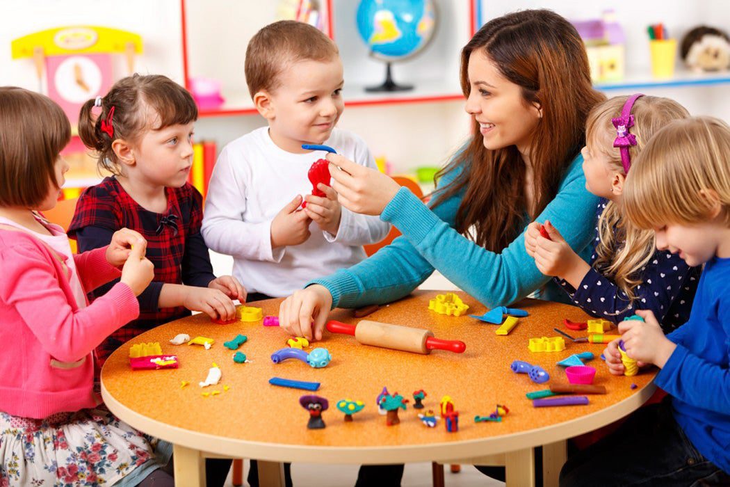 Family enjoying daycare playtime